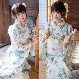 New Long Kimono Dress Women's Style Improved Version Fireworks Conference Bathrobe Set Light Blue Traditional Japanese Costume