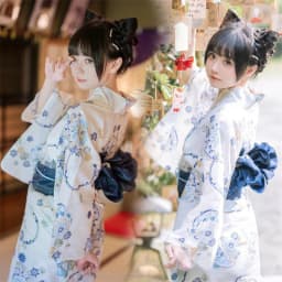 New Long Kimono Dress Women's Style Improved Version Fireworks Conference Bathrobe Set Light Blue Traditional Japanese Costume
