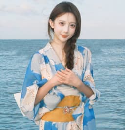 New Long Kimono Dress Women's Style Improved Version Fireworks Conference Bathrobe Set Light Blue Traditional Japanese Costume