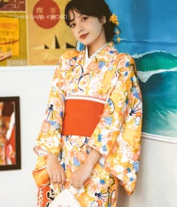 New Long Kimono Dress Women's Style Improved Version Fireworks Conference Bathrobe Set Light Blue Traditional Japanese Costume
