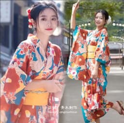 New Long Kimono Dress Women's Style Improved Version Fireworks Conference Bathrobe Set Light Blue Traditional Japanese Costume
