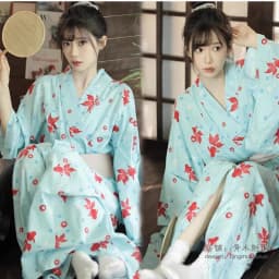 New Long Kimono Dress Women's Style Improved Version Fireworks Conference Bathrobe Set Light Blue Traditional Japanese Costume