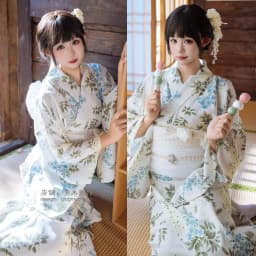 New Long Kimono Dress Women's Style Improved Version Fireworks Conference Bathrobe Set Light Blue Traditional Japanese Costume