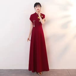 Ele Women's Performance Outfit Student Poem Recitation Evening Gown Red Song Cetition Host Conductor orm Bling Mat...