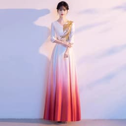 Ele Women's Performance Outfit Student Poem Recitation Evening Gown Red Song Cetition Host Conductor orm Bling Mat...
