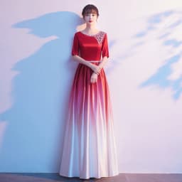 Ele Women's Performance Outfit Student Poem Recitation Evening Gown Red Song Cetition Host Conductor orm Bling Mat...