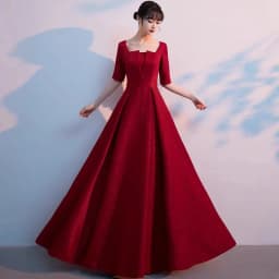 Ele Women's Performance Outfit Student Poem Recitation Evening Gown Red Song Cetition Host Conductor orm Bling Mat...