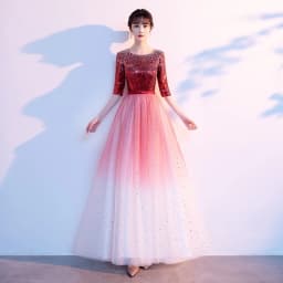 Ele Women's Performance Outfit Student Poem Recitation Evening Gown Red Song Cetition Host Conductor orm Bling Mat...
