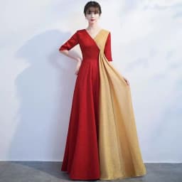 Ele Women's Performance Outfit Student Poem Recitation Evening Gown Red Song Cetition Host Conductor orm Bling Mat...