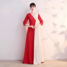 Ele Women's Performance Outfit Student Poem Recitation Evening Gown Red Song Cetition Host Conductor orm Bling Mat...