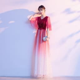 Ele Women's Performance Outfit Student Poem Recitation Evening Gown Red Song Cetition Host Conductor orm Bling Mat...