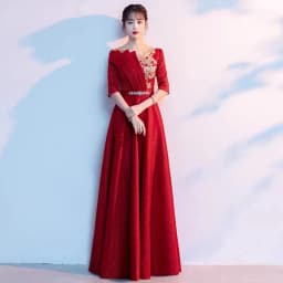 Ele Women's Performance Outfit Student Poem Recitation Evening Gown Red Song Cetition Host Conductor orm Bling Mat...