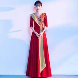 Ele Women's Performance Outfit Student Poem Recitation Evening Gown Red Song Cetition Host Conductor orm Bling Mat...
