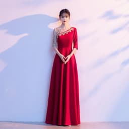 Ele Women's Performance Outfit Student Poem Recitation Evening Gown Red Song Cetition Host Conductor orm Bling Mat...