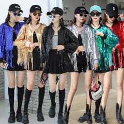 Shiny Fringe Jacket Women's Reflective Sequin Top Short Spring Autumn Trendy Stage Costume Female Fashionable Tassel Coat