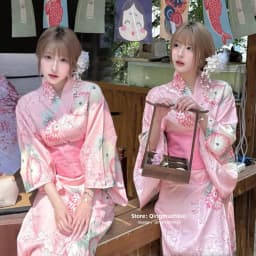 Summer New Cherry Blossom Kimono Robe Photography Costume Youth Daily Wear Floral Print Bathrobe Girl's Traditional Japanese ...