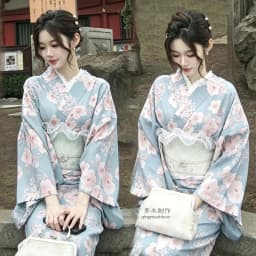 Summer New Cherry Blossom Kimono Robe Photography Costume Youth Daily Wear Floral Print Bathrobe Girl's Traditional Japanese ...