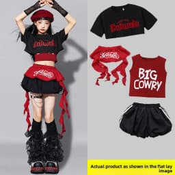 Red Jazz Dance Performance Outfit Children's Streetwear Show Trendy Girl Set Child Model Clothing Stage Performance Costume