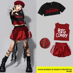 Red Jazz Dance Performance Outfit Children's Streetwear Show Trendy Girl Set Child Model Clothing Stage Performance Costume