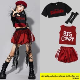 Red Jazz Dance Performance Outfit Children's Streetwear Show Trendy Girl Set Child Model Clothing Stage Performance Costume
