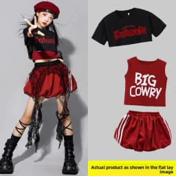 Red Jazz Dance Performance Outfit Children's Streetwear Show Trendy Girl Set Child Model Clothing Stage Performance Costume