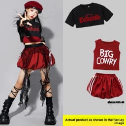 Red Jazz Dance Performance Outfit Children's Streetwear Show Trendy Girl Set Child Model Clothing Stage Performance Costume