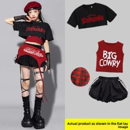 Red Jazz Dance Performance Outfit Children's Streetwear Show Trendy Girl Set Child Model Clothing Stage Performance Costume