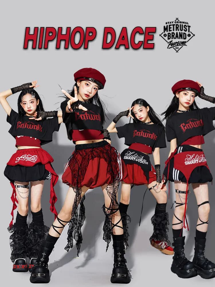 Red Jazz Dance Performance Outfit Children's Streetwear Show Trendy Girl Set Child Model Clothing Stage Performance Costume