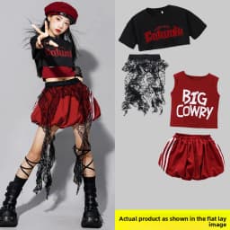 Red Jazz Dance Performance Outfit Children's Streetwear Show Trendy Girl Set Child Model Clothing Stage Performance Costume