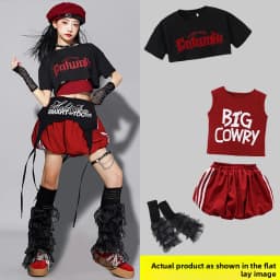 Red Jazz Dance Performance Outfit Children's Streetwear Show Trendy Girl Set Child Model Clothing Stage Performance Costume
