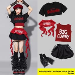 Red Jazz Dance Performance Outfit Children's Streetwear Show Trendy Girl Set Child Model Clothing Stage Performance Costume
