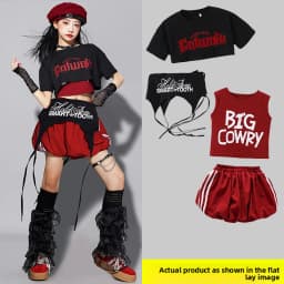 Red Jazz Dance Performance Outfit Children's Streetwear Show Trendy Girl Set Child Model Clothing Stage Performance Costume