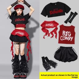 Red Jazz Dance Performance Outfit Children's Streetwear Show Trendy Girl Set Child Model Clothing Stage Performance Costume