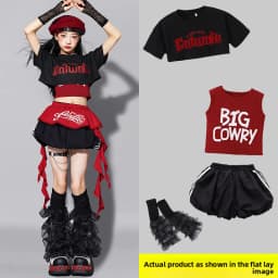 Red Jazz Dance Performance Outfit Children's Streetwear Show Trendy Girl Set Child Model Clothing Stage Performance Costume