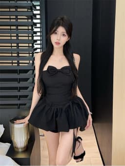 Black Slimming Sexy Dress One Shoulder Knot Retro Style High Waist Puffy Skirt for Party Wedding Date Performance