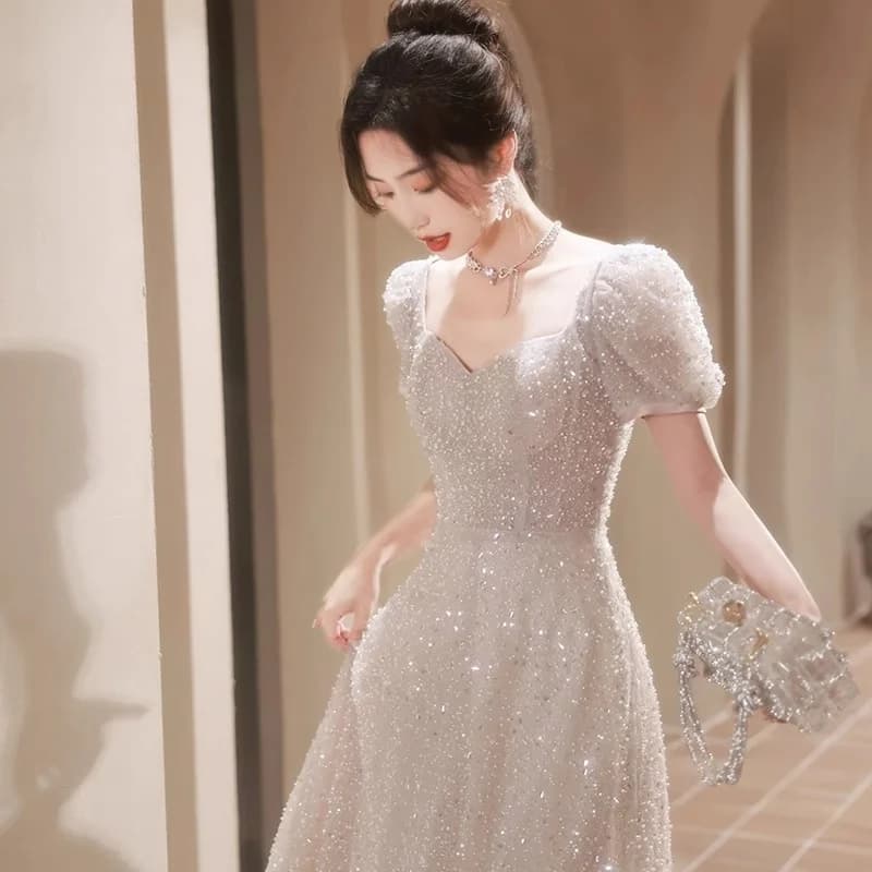 Elegant Evening Gown Women's High-End Luxury Adult Wedding Dress Hostess Toasting New 2025 Fashionable Neck Hanging Style