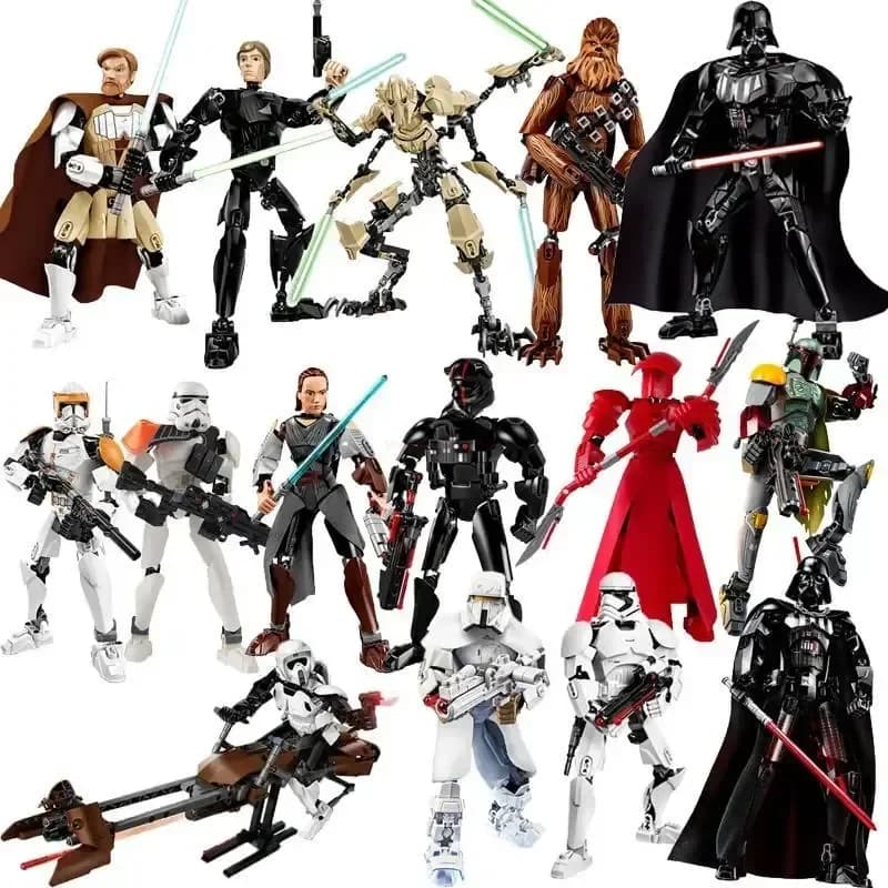 452pcs Star War Anime Figure Battle With Lightsabers Model Dolls Mandalorian Assembling Handmade Ornaments Decor Boy Toy Gift