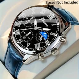 Casual men's quartz watch, fashionable business PU leather watch bracelet combination, suitable for daily use or gift gifts