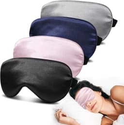 4 Pack Silk Sleep Mask - 100% Blackout, Zero Eye Pressure, Blindfold with Adjustable Strap, Super Soft Travel Eye Covers
