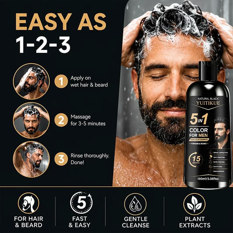 YUITIKUE Men Hair Beard Coloring Shampoo Plant Mild Gray Hair Cover Home Easy Hair Care