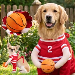 Halloween Pet Basketball Costume with 3D Ball Funny Sport Cosplay Outfit for Small Medium Dogs Pug Apparel Photo Shoots Playtime