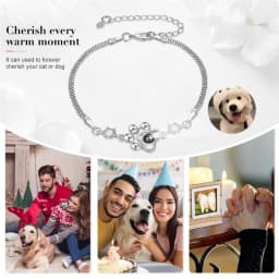 Personalized Photo Projection Bracelet Dog Paw Memorial Pendant Bracelet for Dog Cat Owners Custom Print Photo Dog Paw Bracelet