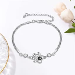 Personalized Photo Projection Bracelet Dog Paw Memorial Pendant Bracelet for Dog Cat Owners Custom Print Photo Dog Paw Bracelet
