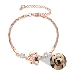 Personalized Photo Projection Bracelet Dog Paw Memorial Pendant Bracelet for Dog Cat Owners Custom Print Photo Dog Paw Bracelet
