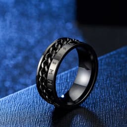 Anxious Rings Rotate Titanium Steel Rotate Rings Viking Rune Odin Norse Text Chain Rings For Men Black Rock Biker Wedding Par