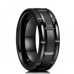 Fashion Men’s Silver Color Black Stainless Steel Ring Groove Multi-Faceted Ring For Men Women Engagement Ring Anniversary Gifts