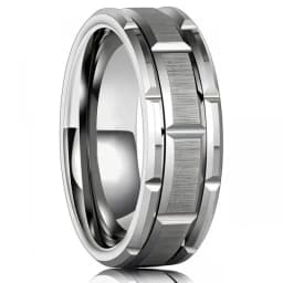 Fashion Men’s Silver Color Black Stainless Steel Ring Groove Multi-Faceted Ring For Men Women Engagement Ring Anniversary Gifts