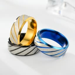 8Mm Fashion Frosted Wave Carved Matter Knuckle Ring For Men Blue Stainless Steel Wheel Twill Male Ring Jewelryanillo Hombre