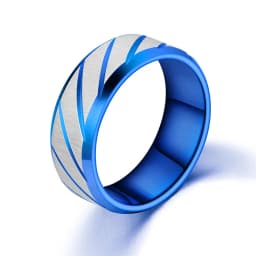 8Mm Fashion Frosted Wave Carved Matter Knuckle Ring For Men Blue Stainless Steel Wheel Twill Male Ring Jewelryanillo Hombre