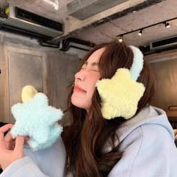 Y2K Star Plush Earmuffs Outdoor Cycling Ear Protection Colour Blocking Ear Bag Warm Winter Warm Earplugs Y2K Headset Ear Cover